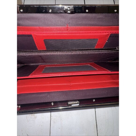 Maroon Slim Faux Crocodile Long Bifold Wallet Credit Card Slots 7.5x3.5” VGUC - Picture 4 of 4